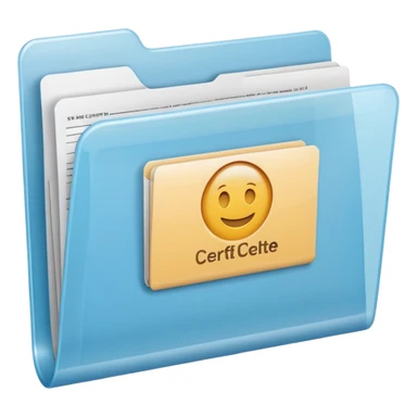 A simple emoji-style icon of a transparent plastic folder, clean and minimal, with rounded corners, subtle translucency, soft shading, and a small official documents symbol representing birth certificate, and SS. sticker