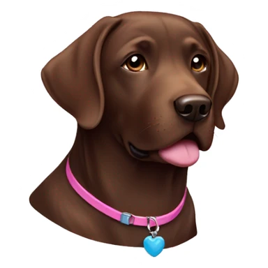 Chocolate Labrador with blue and pink collar sticker