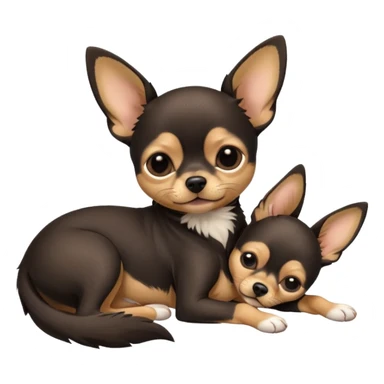 A high-resolution photo-realistic digital illustration of a  black tan chihuahua sleeping lazily on the ground sticker