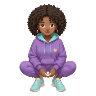 Black girl, clean girl aesthetic, 4C curly hair in a puff, pastel hoodie, white sneakers, minimal jewelry, soft smile, cozy vibe, bright colors, Apple-style skincare mood: clay mask & chill sticker