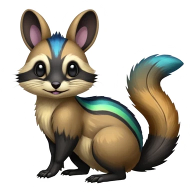 Colorful onyx-obsidian-pitch-black and iridescent Cacomistle-Numbat-Bunny-Ferret-hybrid-fusion-animal-creature, full body  sticker