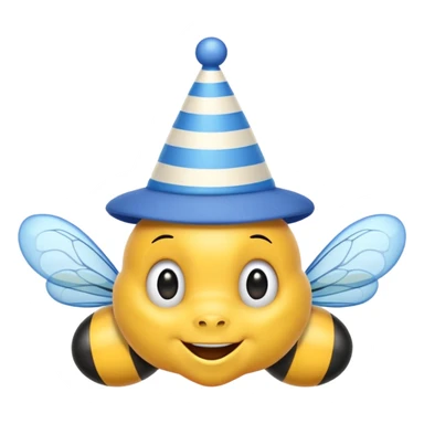 Bees with blue Birthday Hat, Happy bee with striped party hat sticker
