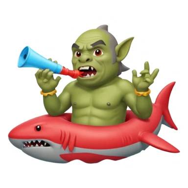 orc male in shark floatie, blowing whistle. Red swim trunks sticker