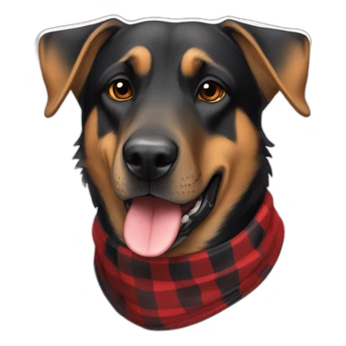 adult 75% Coonhound 25% German Shepherd mix dog wearing small pointed red buffalo plaid bandana sticker