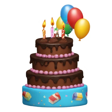 A chocolate birthday cake with balloons coming out on it saying happy birthday sticker