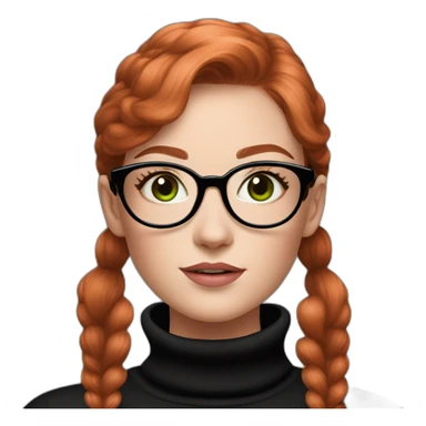 redhead girl with round glasses, green eyes and pink blush on her cheek wearing a black turtleneck sticker