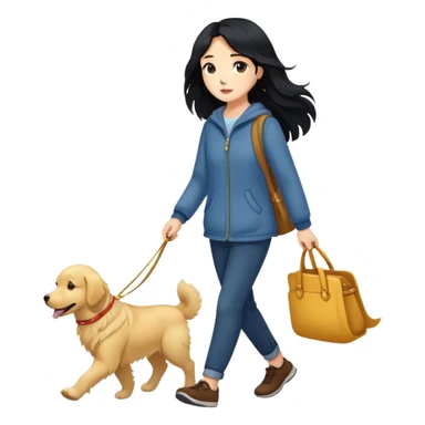 Long black hair - girl walking with a golden retriever sticker