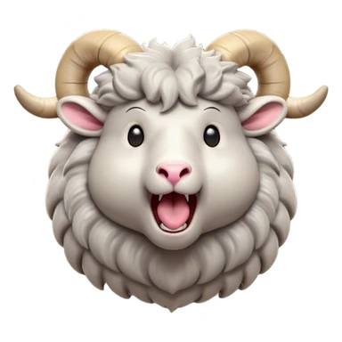 Cinematic Cute Yawning Ram Portrait Emoji, Head tilted slightly with a dramatic, wide-open yawn, showcasing a soft, woolly grey fur with gently drooping horns and ears, round dark eyes barely open in drowsy contentment, Simplified yet irresistibly adorable features, highly detailed, glowing with a soft, cozy glow, high shine, relaxed yet expressive, stylized with a touch of rugged whimsy, bright and endearing, soft glowing outline, capturing the essence of a sleepy yet affectionate ram, so drowsy it feels like it could stretch out of the screen and curl up for a nap! sticker