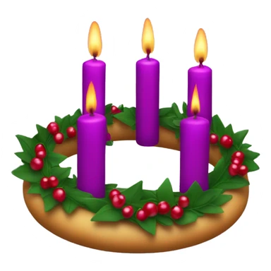 Advent wreath with 4 candles total. 3 purple candles 1 pink candle . With cranberries in wreath sticker
