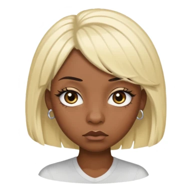 crée moi une jeune adulte noir au yeux brider marron foncer et une perruque blonde avec des baby hairs percing au nez et des gros faux cils bien charger , une fille un peu 92i sticker