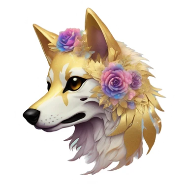 iridescent kintsugi fluffy dog fox head zombie skull skeleton gold mechanical nebula galaxy stars colorful flowers fairy lights vintage sticker