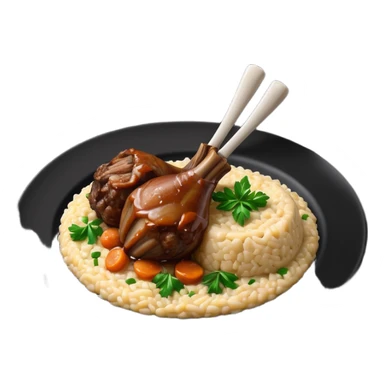 Lamb Shanks with Risotto Nero on a black plate-no cutlery  sticker
