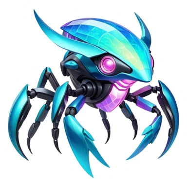  Epic legendary rare glowing mechanical Shiny sparkly transparent bioluminescent luminescent vibrant bright pastel dark exotic iridescent colorful gradients futuristic modern metallic glossy glittery fantasy-cyber-Fakémon-Pokémon-Vernid-creature sticker