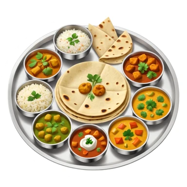 vegetarian Indian thali platter with colorful curries, rice, and roti sticker