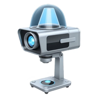 Flat emoji of a wrist-mounted hologram projector emitting a soft blue light cone, simple shapes, modern sci-fi style sticker