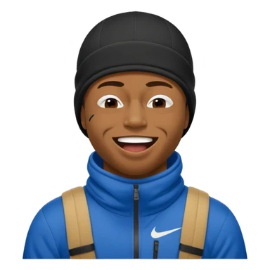 black guy with nike ski mask on squinching his face trying to hold his laugh with his eyes closed sticker