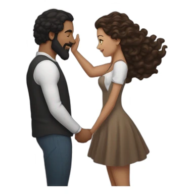 Brown man with a smooth black hair and a black beard kissing a white woman with long brown curly hair sticker
