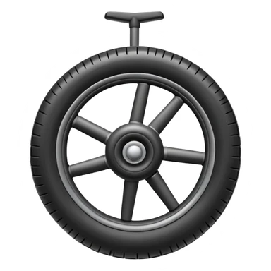 Emoji-style airplane landing gear with a single inflated, puffy wheel and a strut, cartoon-like, 3D, soft rounded shapes, clean lines, isolated on white background, minimal shading, emoji aesthetic sticker