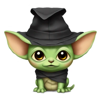 cuty chamaleon similar to baby yoda style with a university mortarboard sticker