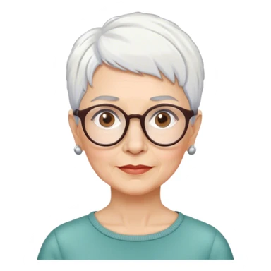 Older anthropologist woman, short cropped pixie white hair, brown brows, glasses  sticker