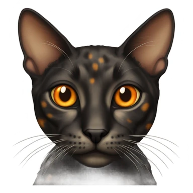 skinny dark tortoiseshell cat with orange eyes and a cream colored marking above its mouth sticker