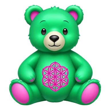 neon green bear with the flower of life on its tummy. i want the flower of life to be neon pink sticker