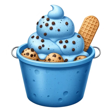 Blue ice cream speckled with cookie crumbles in a bucket sticker