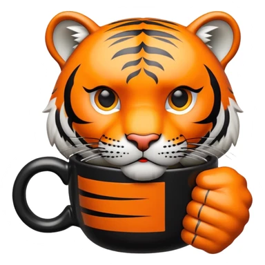 tiger face holding coffee mug for Twitch emote sticker