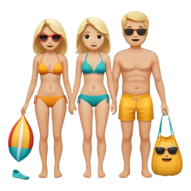 Ein Emoji, das ein älteres Paar am Strand zeigt: die Frau sehr schlank mit mittellangem, blondem Haar im Bikini, der Mann mit dickem Bauchz in Badeshorts. Beide sind im Ruhestand und liegen entspannt in Liegestühlen, um sich vom Stress des Rentnerlebens zu erholen mit sonnenschirm sticker