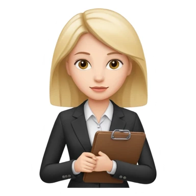woman in business attire holding a clipboard sticker