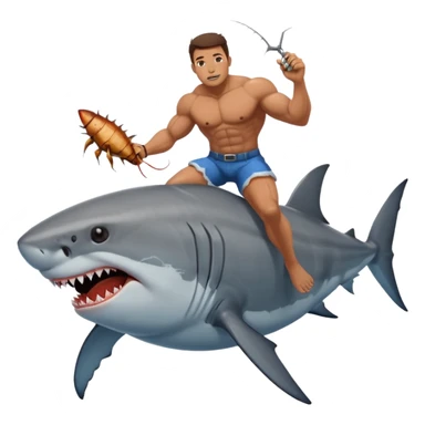The rock riding a shark while eating a cockroach  sticker