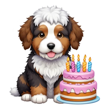 Merle bernedoodle with cake sticker
