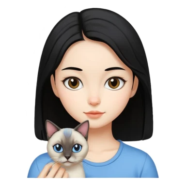A girl with mid length black hair with siamese cat sticker