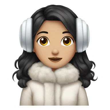 Winter girl black hair cozy earmuffs  sticker