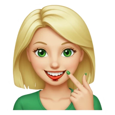 Mujer rubia con ojos verdes guapa mordiéndose un dedo con una sonrisa y guiñando un ojo  sticker