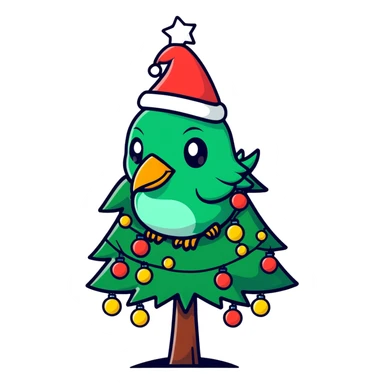 Evil bird sitting on a  Christmas tree sticker
