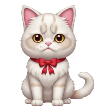 A White grumpy cat with light pink ears and paws and with a bow around its neck. The cat shall be standing on two legs sticker