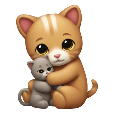 cat hugs a little bear sticker