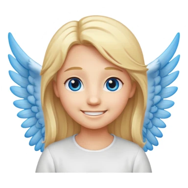 angel emoji blonde hair, blue eyes and smiling, larger wings with darker outline on them and bigger smile and more smiley eyes sticker