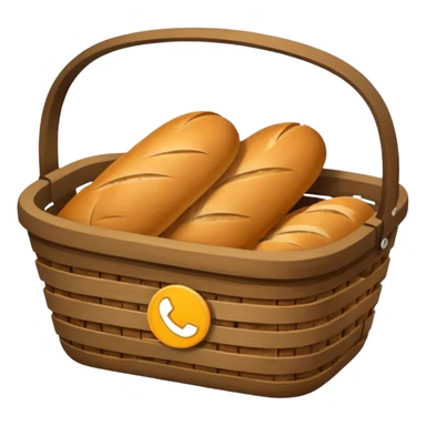 Create an emoji representing empty carbohydrate stores: depict a nearly empty bread basket with only a few crumbs left, overlaid by a fading low-battery symbol to signal depleted carb energy. sticker