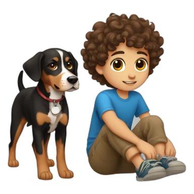 Russian Boy with curly brown hair with dog Entlebucher zennenhund sticker