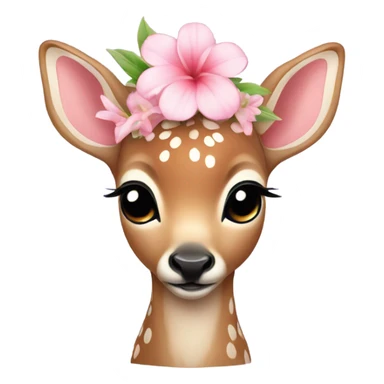 A sweet baby deer with a light pink tropical flower on her head  sticker