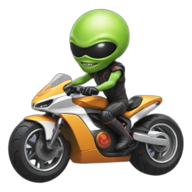 An alien from Saturn riding a super bike sticker