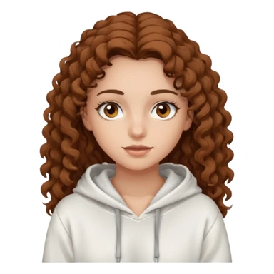 Una ragazza con una felpa semplice bianca,ha gli occhi marroni,i capelli marroni  , c’è gli ha lunghi e ricci  e ha le ciglia lo stile dell immagine deve essere semplice sticker