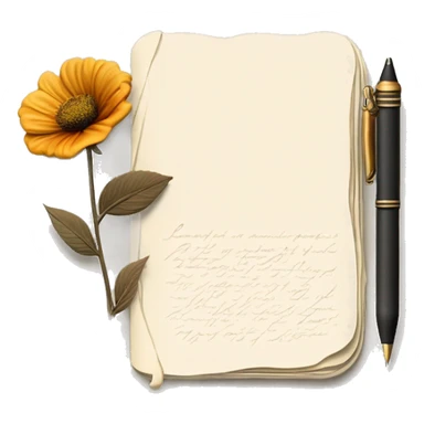 poet's diary with a pen and an old flower sticker