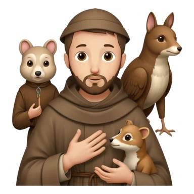 Saint Francis of Assisi cartoon modern type with animal to be used as an AI crfreation in HeyGen.com, please create a winter background sticker