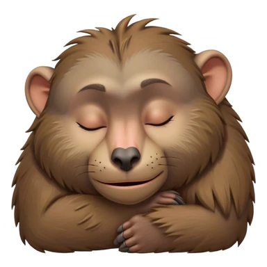 Meme-Worthy Cute Sleeping Baboon Portrait Emoji, Head resting peacefully with a contented smile, showcasing a robust build and a luxuriously soft Fur of earthy browns, eyes shut in a serene, restful nap, Simplified yet hilariously adorable features, highly detailed, glowing with a soft, drowsy light, high shine, relaxed and utterly lovable, stylized with an air of playful laziness, bright and heartwarming, soft glowing outline, capturing the essence of a comically sleepy baboon, so meme-worthy it feels like it could instantly become the next viral sensation of adorable slumber! sticker