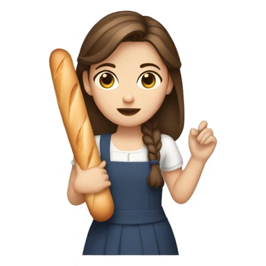 a french girl with brown hair and brown eyes holding a baguette, confused sticker