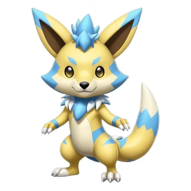 Modern anthropomorphic furry futuristic shiny colorful Zeraora-Minccino-Pichu-Obstagoon-WereGarurumon-fusion (full body) sticker