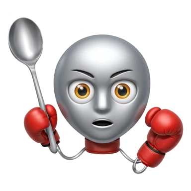 a spoon with the handle, with eyes and boxe gloves sticker